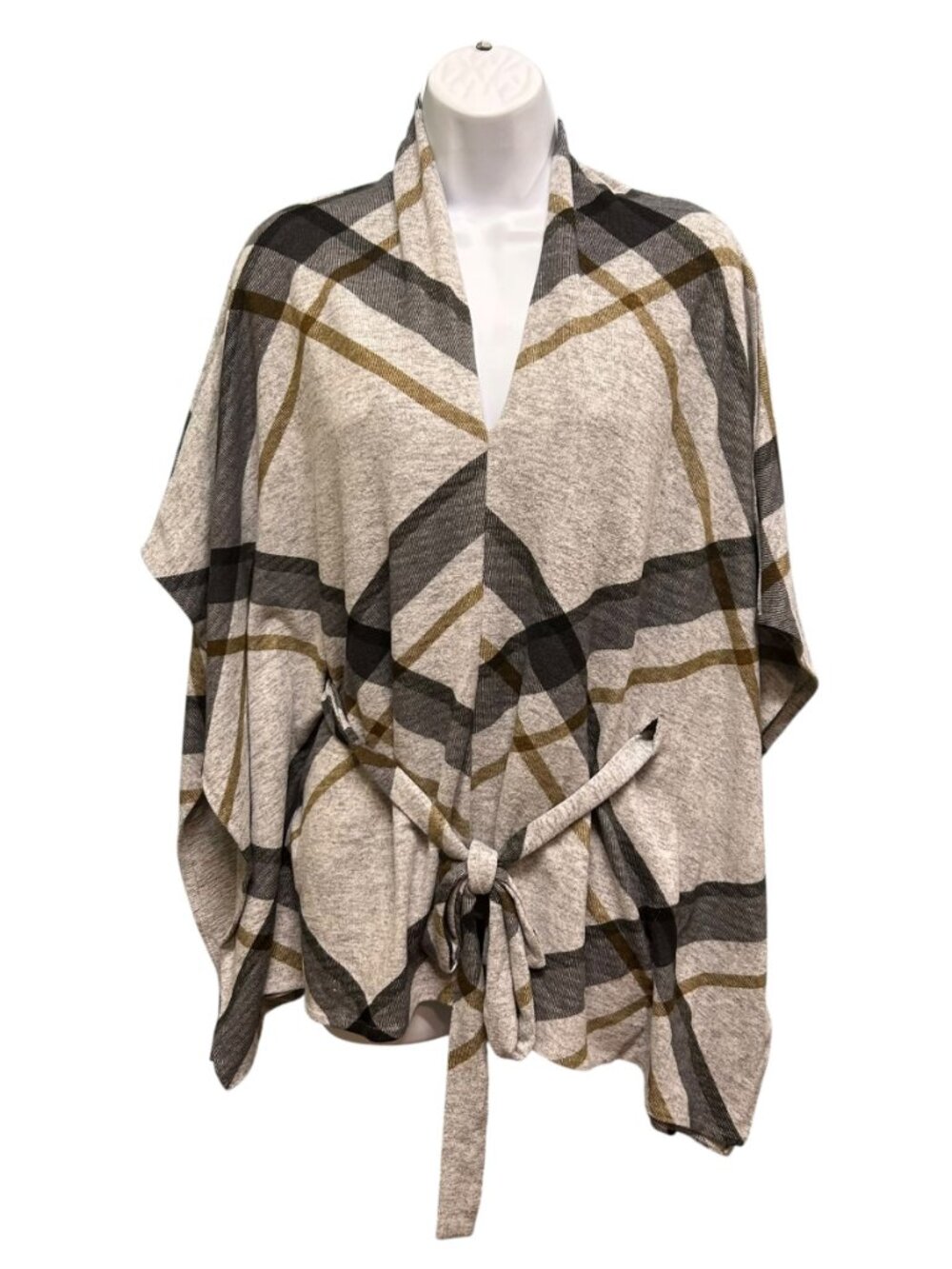 Le Château Plaid Belted Poncho Wrap Cardigan Top Size S